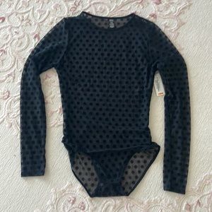 Black polka dot mesh bodysuit